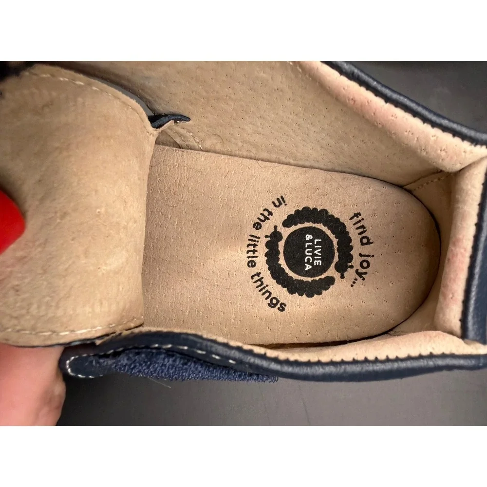 Livie & Luca Shoes Kids 12-18 Months Navy Blue Leather Hook & Loop Loafers